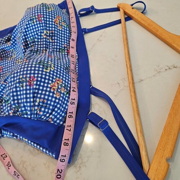 LANDS' End Size 16 Gingham Blue Check with Floral Print Tankini Top - Picture 5 of 9